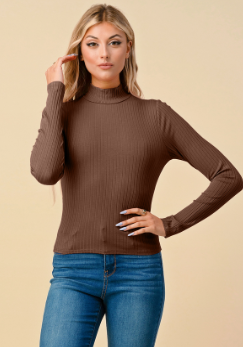 Rib Knit Long Sleeve Mock Neck Top