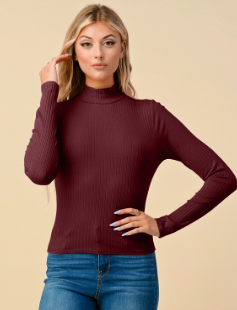 Rib Knit Long Sleeve Mock Neck Top