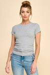Crew Neck Cinch Side Short Sleeve Top