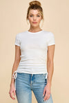 Crew Neck Cinch Side Short Sleeve Top