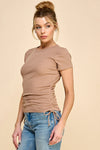 Crew Neck Cinch Side Short Sleeve Top