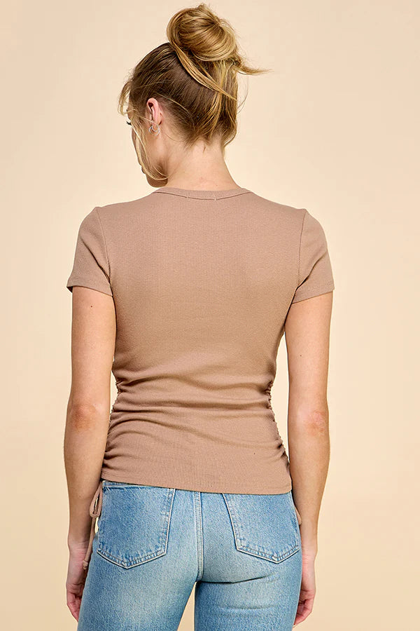 Crew Neck Cinch Side Short Sleeve Top