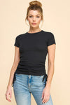 Crew Neck Cinch Side Short Sleeve Top