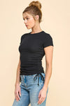 Crew Neck Cinch Side Short Sleeve Top