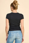 Crew Neck Cinch Side Short Sleeve Top