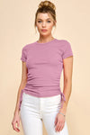 Crew Neck Cinch Side Short Sleeve Top