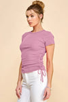 Crew Neck Cinch Side Short Sleeve Top