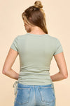 Crew Neck Cinch Side Short Sleeve Top