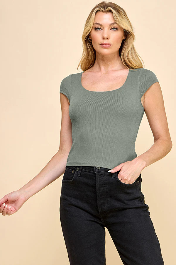 Double Lined Scoop Neck Rib Top