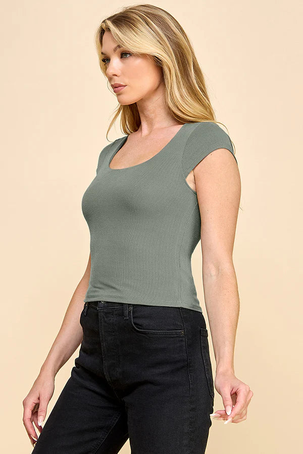 Double Lined Scoop Neck Rib Top
