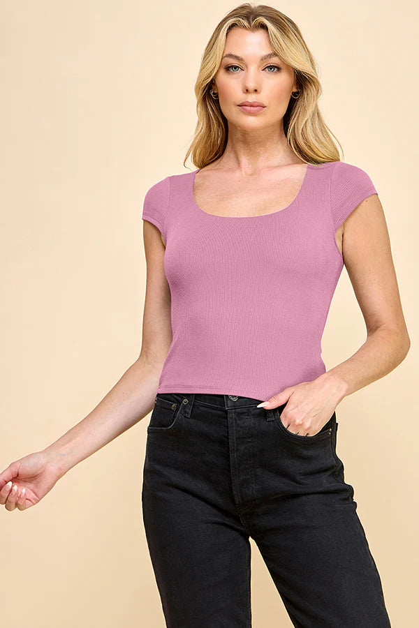 Double Lined Scoop Neck Rib Top