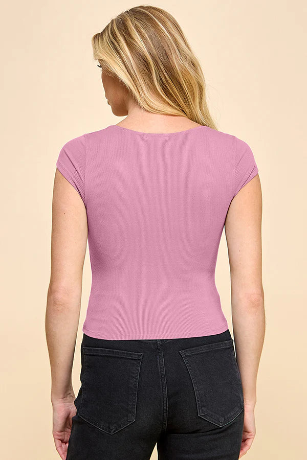 Double Lined Scoop Neck Rib Top