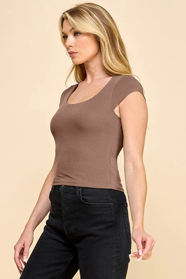 Double Lined Scoop Neck Rib Top