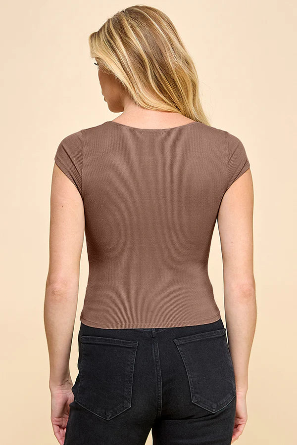 Double Lined Scoop Neck Rib Top