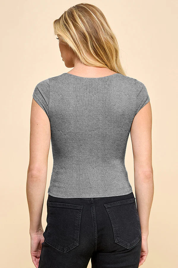Double Lined Scoop Neck Rib Top