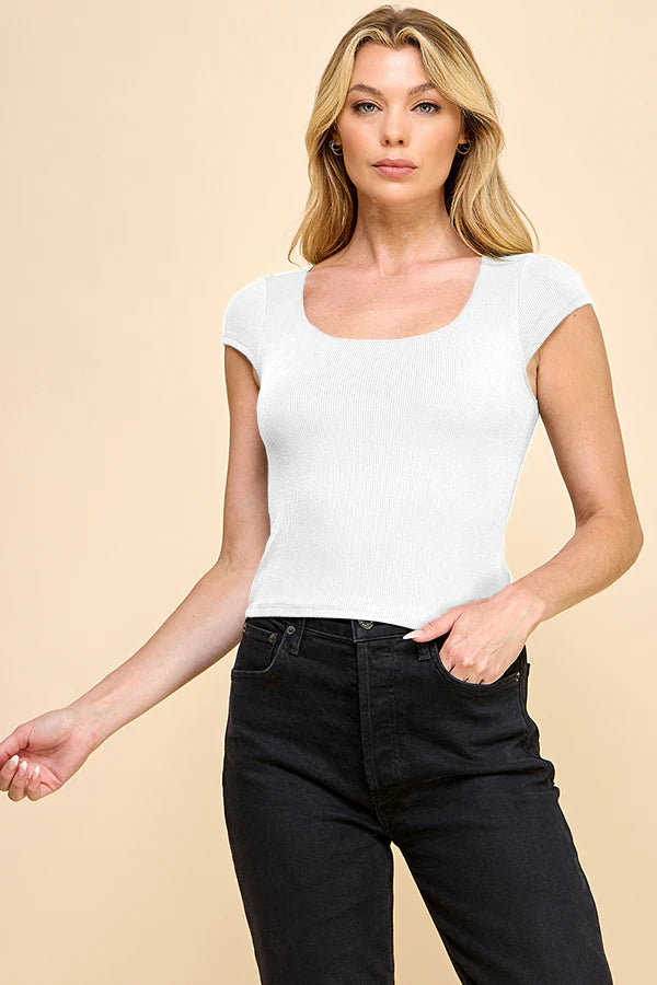 Double Lined Scoop Neck Rib Top