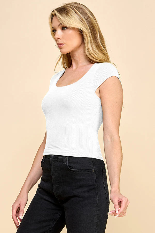 Double Lined Scoop Neck Rib Top