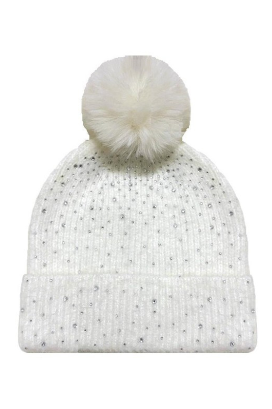 Rhinestone Pom Beanie