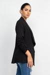 Collar Open Shirred Sleeve Blazer