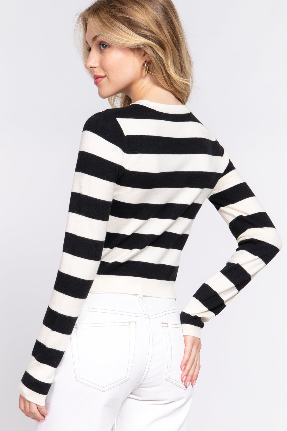 Stripe Crewneck Fitted Sweater