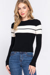 Striped Crew Neck L/S Rib Sweater