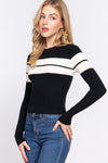 Striped Crew Neck L/S Rib Sweater
