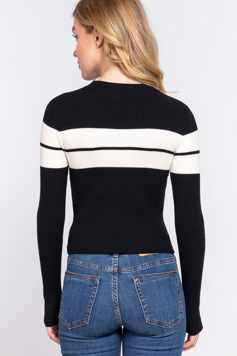Striped Crew Neck L/S Rib Sweater