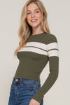 Striped Crew Neck L/S Rib Sweater