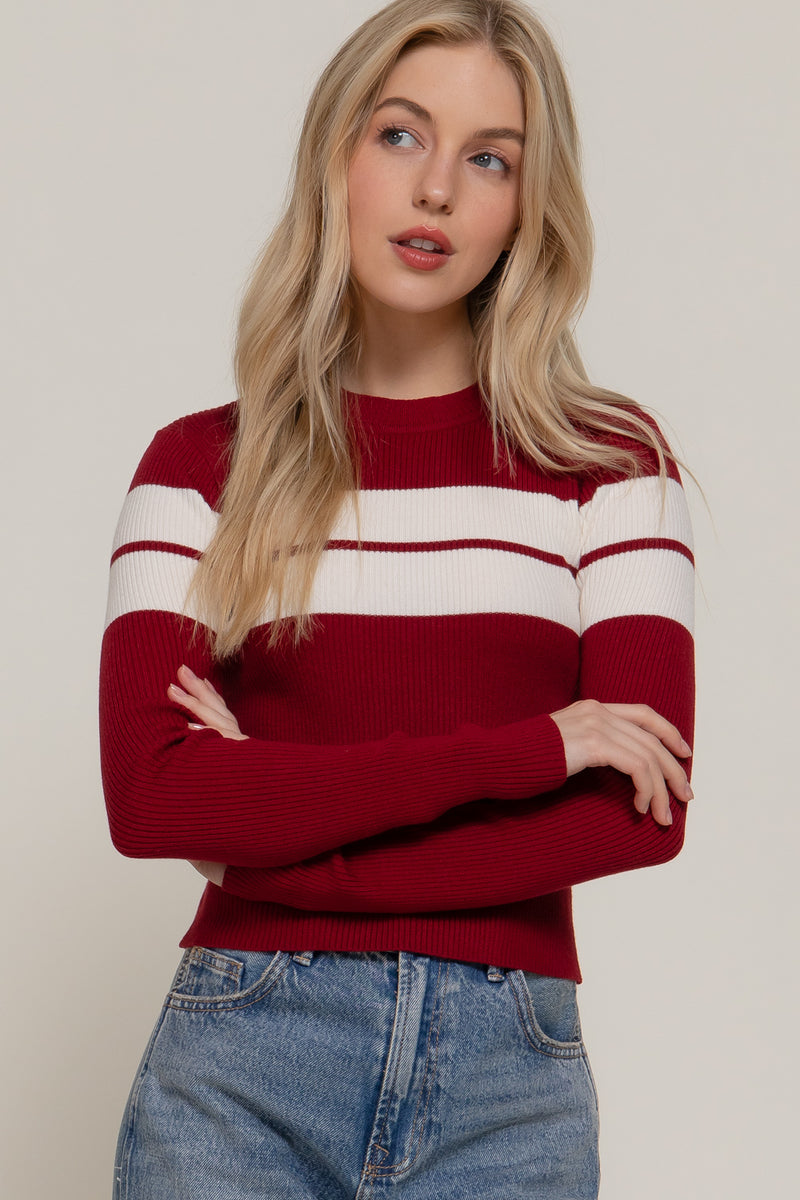 Striped Crew Neck L/S Rib Sweater