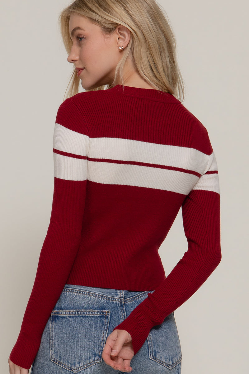 Striped Crew Neck L/S Rib Sweater