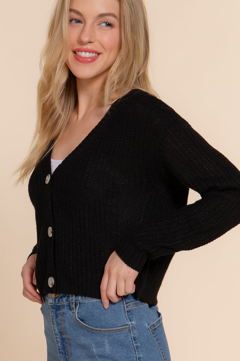 Knit Button Crop Sweater Cardigan