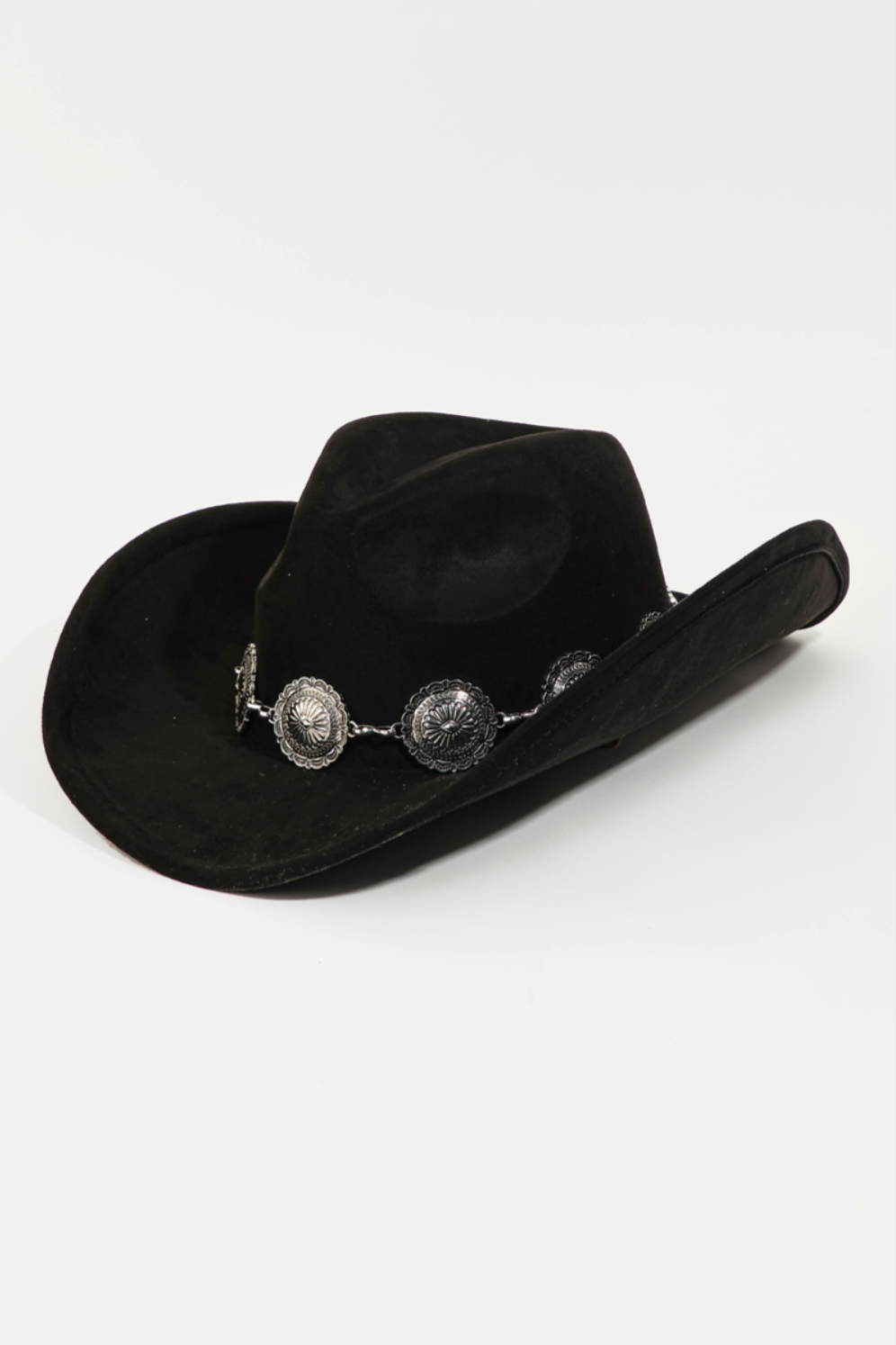 Silver Circle Concho Chain Cowboy Hat Black