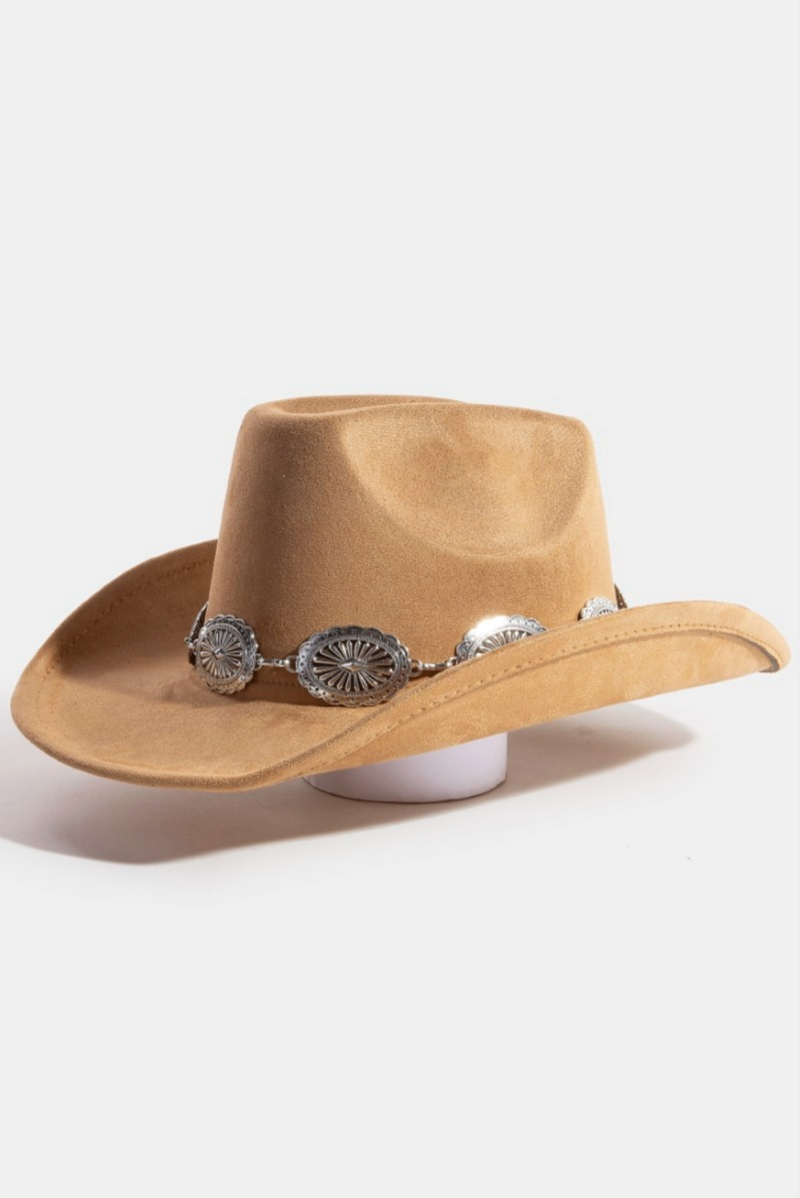 Silver Concho Chain Cowboy Hat Tan