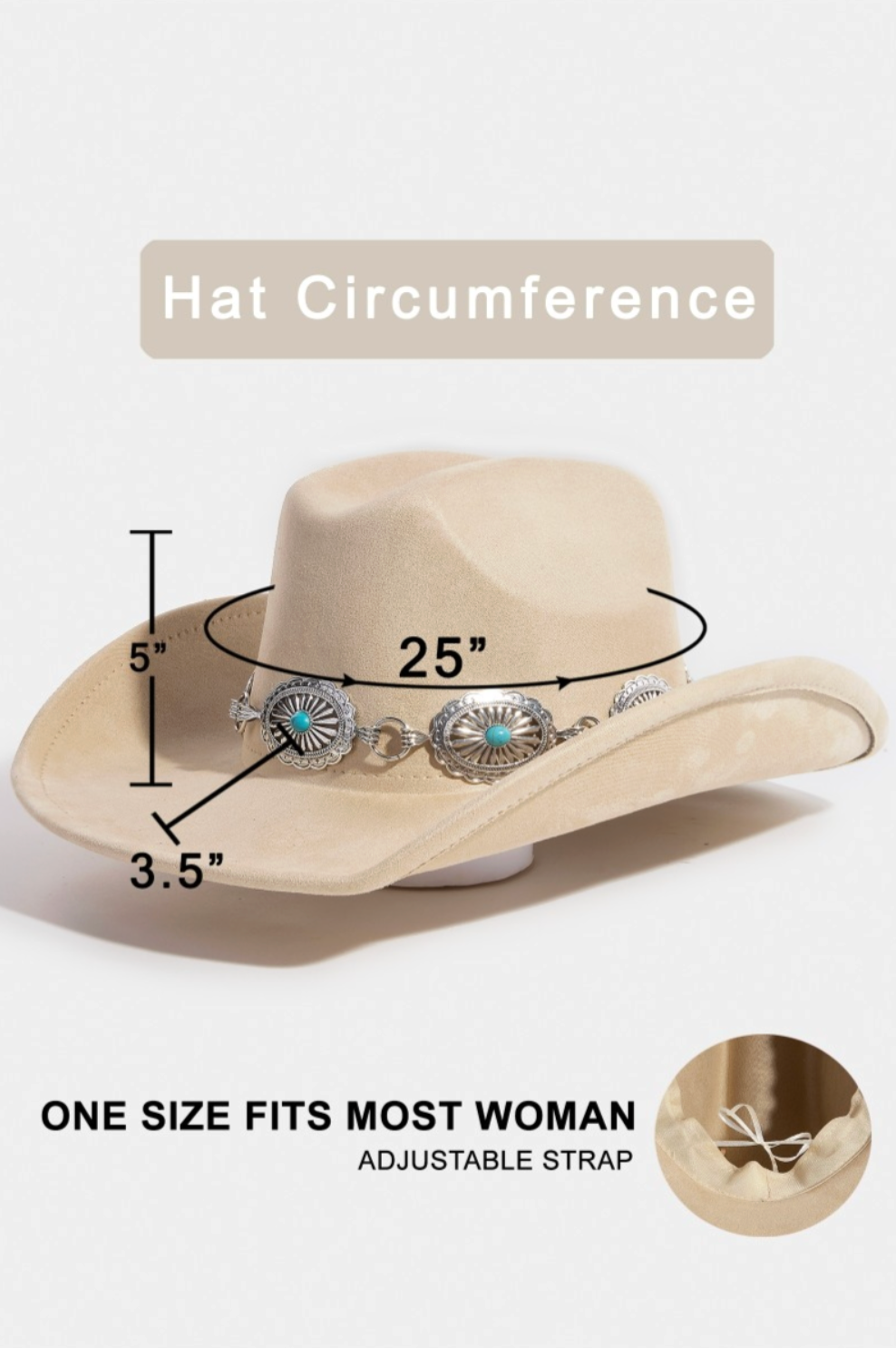 Silver Concho Chain Cowboy Hat Tan
