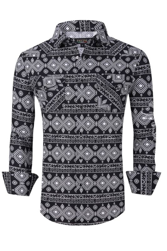 Aztec Western Print Long Sleeve Button Up