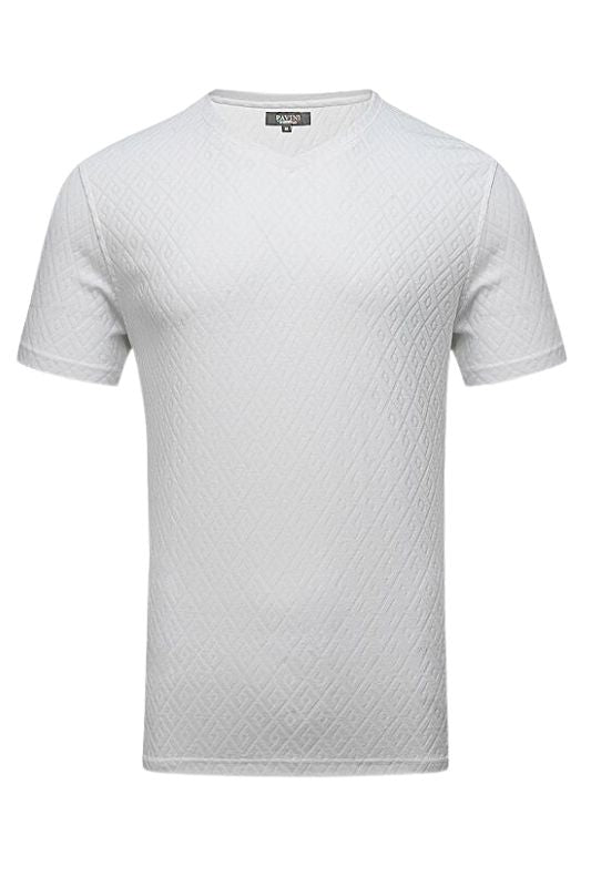 Raised Diamond Pattern V-Neck T-Shirt