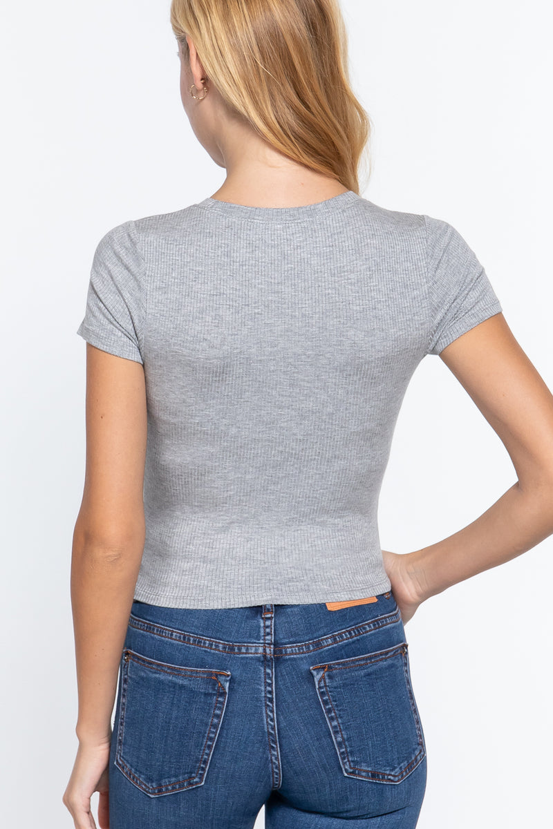 Rib Knit Crew Neck Crop Top