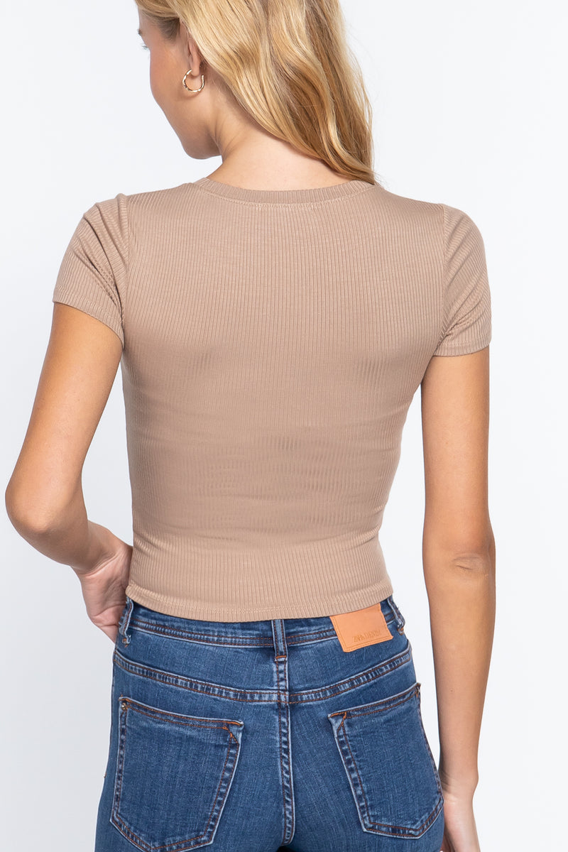 Rib Knit Crew Neck Crop Top