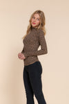Animal Print Side Shirring L/S Knit Top