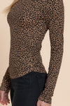 Animal Print Side Shirring L/S Knit Top
