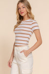 Stripe Short Sleeve Knit Crop Top