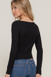 Boat Neck Long Sleeve Brushed Rib Knit Top