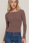 Boat Neck Long Sleeve Brushed Rib Knit Top