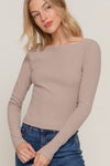 Boat Neck Long Sleeve Brushed Rib Knit Top