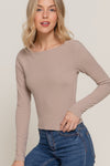 Boat Neck Long Sleeve Brushed Rib Knit Top