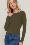 Boat Neck Long Sleeve Brushed Rib Knit Top
