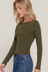 Boat Neck Long Sleeve Brushed Rib Knit Top