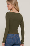 Boat Neck Long Sleeve Brushed Rib Knit Top