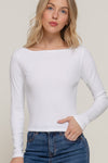 Boat Neck Long Sleeve Brushed Rib Knit Top
