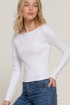 Boat Neck Long Sleeve Brushed Rib Knit Top